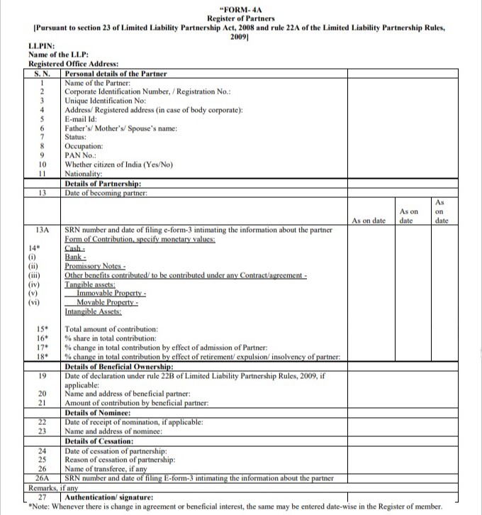 Form-4A Register of Partners 